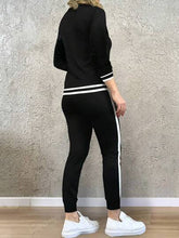 -Neck Long Sleeve Top & Elastic Waist Pocket Long Pants Set